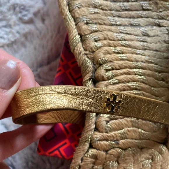 Tory Burch Two Band Flat Espadrille Slide Metallic Gold with Dustbag 9.5 - Picture 13 of 13